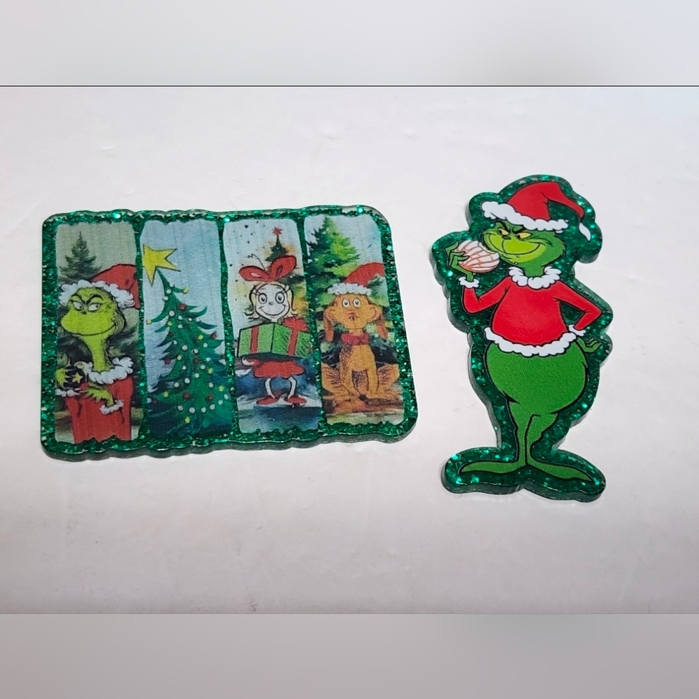 Christmas Acrylic Glitterback Green Monster Grin Xmas Flatback Crafts Keychain